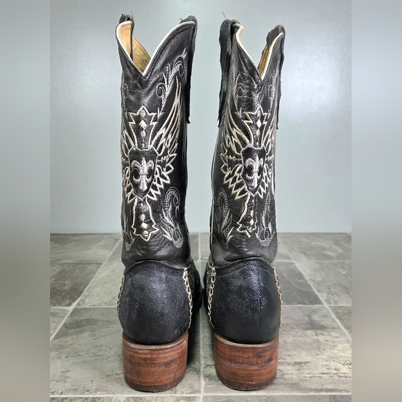 CARRETA HANDCRAFTED LEATHER COWBOY ARTISANAL WINGED FLEUR DE LIS BOOTS. main image 8